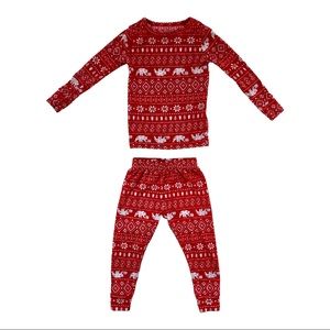 Cat & Jack Unisex Boy or Girl Red Christmas Fair Isle Cozy Pajamas- Size 3T